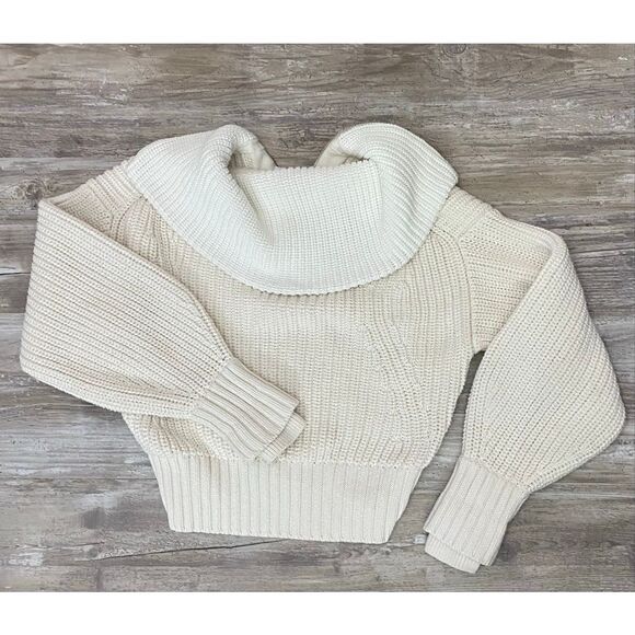Athleta Alder Chunky Cable Knit Sweater Cream Sz L - Picture 2 of 11